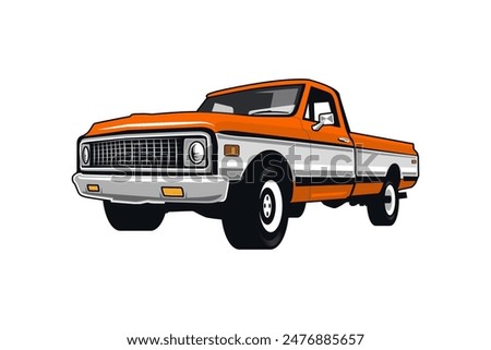 70s classic truck logo, classic truck service logo icon vector illustration.