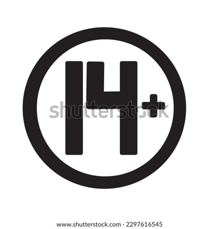 Over 14 years old plus. Forbidden round icon sign vector illustration. 14 plus only or older persons content rating.