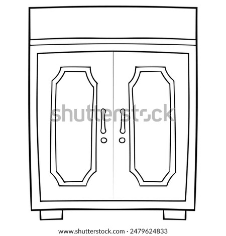 wooden closet top-down view illustration hand drawn outline vector