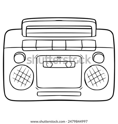 radio or cassette player top-down view illustration hand drawn outline vector