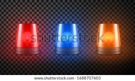 Flasher siren set, outdoor sounder for police and ambulance. Accident, emergency and danger symbol. Vector siren realistic style  illustration