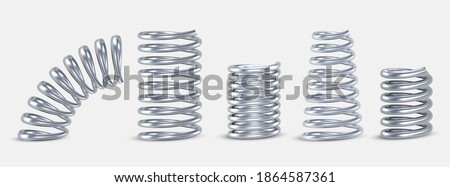 Springs metal straight, tapered, conical, short, long realistic set. Compressed coils, spirals. Repair spare parts, flexible supplements. Vector springs isolated on white background. ストックフォト © 