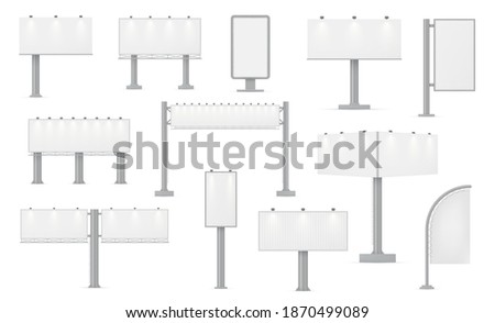Road billboards realistic templates variety. Advertisement panels horizontal, vertical outdoor mock ups set. Street ads illuminated hoarding empty blank layout. Vector billboards isolated on white. Stock foto © 