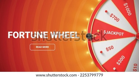 Fortune wheel of good luck internet advertising banner landing page realistic vector illustration. Betting entertainment lucky gamble game playing lottery win announcement jackpot risk chance rotation