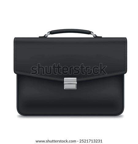 Black briefcase business bag accessory for document carrying realistic vector illustration. Fashion portfolio with lock minimalistic suitcase with handle for work paperwork corporate employer luggage