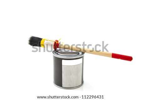 Paintbrush with paint-pot isolated over white