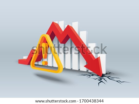 Red arrow crashes through the ground, Falling bars, Vector illustration.