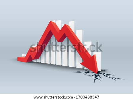 Red arrow crashes through the ground, Falling bars, Vector illustration.