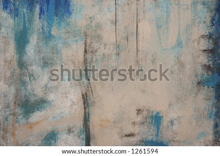 Abstract painting with blue and beige tones.