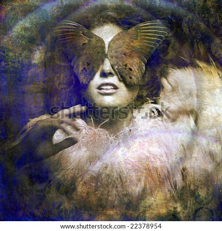 Woman With Bird Wing Blindfold. Intuition Metaphor. Photo Based ...