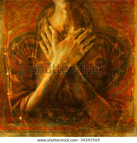 A Womans'S Hands Crossed Over Her Chest. Photo Based Illustration ...