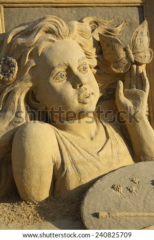 Atlantic City, NJ-July 28, 2014: World Cup Sand Sculpting event brought in artist from around the world, including Pavel Mylnikov, from Russia. Mr. Mylnikov work shows some amazing detail to his work.