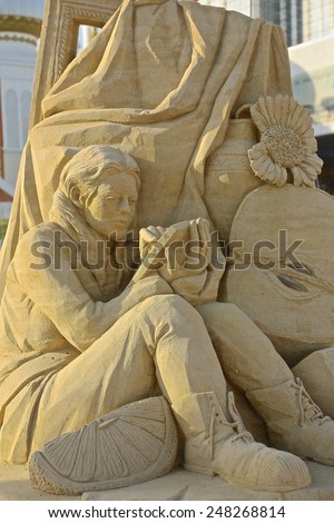 Atlantic City,NJ/USA-July 28,2014: Sand sculpting competition has evolved into a major performing arts attraction in Atlantic City, NJ. This piece of sand art was made by Michela Ciappini of Italy.