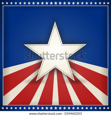 Center star on blue background with red and beige stripes with outer frame of 50 little stars on blue forming an USA patriotic themed background. Space for your text. EPS10