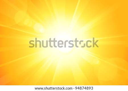Centered yellow orange summer sun light burst. If you enjoy the hot and glittering summer sun, that is the background with space for your message. EPS10