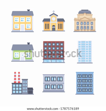 Simple Set Buildings Vector Color Icons. Color with Editable stroke
