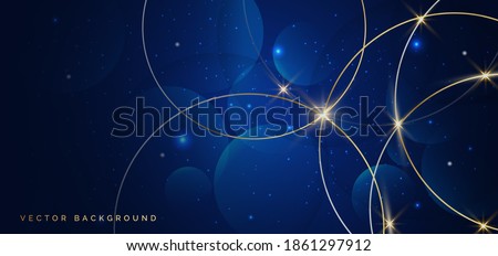 Abstract gold circles lines overlapping on dark blue background. You can use for ad, poster, template, business presentation. Vector illustration