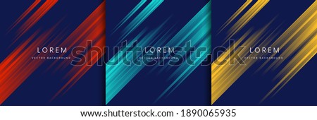 Set of abstract red, green, yellow, stripe diagonal lines light on dark blue background. Vector illustration
 Imagine de stoc © 