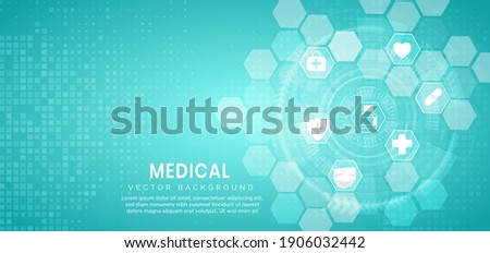 Abstract blue hexagon pattern background. Medical technology and science concept and health care icon pattern. You can use for ad, poster, template, business presentation. Vector illustration  