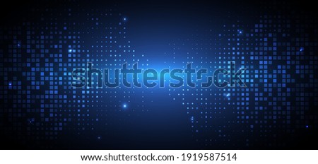 Abstract technology futuristic digital concept square pattern with lighting glowing particles square elements on dark blue background. Vector illustration Foto stock © 