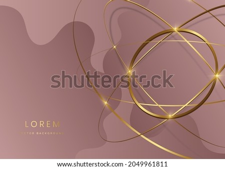 Abstract luxury gold rings overlapping on rese gold background with light effect. Vector illustration