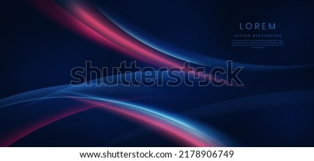 Abstract technology futuristic glowing blue and red  curved line on dark blue background. Vector illustration