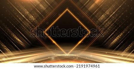 Elegant golden stage diagonal glowing with lighting effect sparkle on black background. Template premium award design. Vector illustration