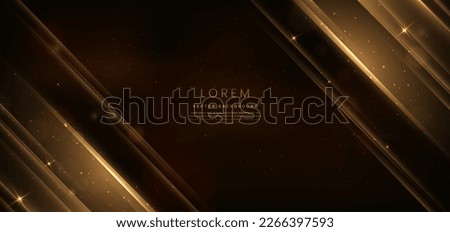 Elegant dark brown background with golden diagongl line and lighting effect sparkle. Luxury template award design. Vector illustration