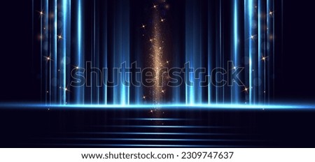 Abstract blue light stripe vertical lines light on dark blue background with gold lighting effect sparkle. Luxury template celebration award design. Vector illustration