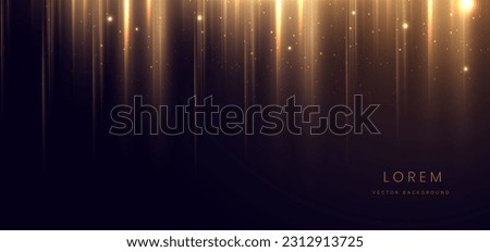 Abstract glowing gold vertical lighting lines on dark  background with lighting effect and sparkle with copy space for text. Luxury design style. Vector illustration