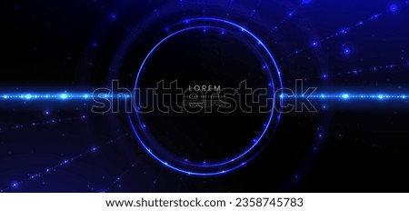 Abstract technology futuristic glowing neon circle frame blue light ray on dark blue background with lighting effect. Vector illustration