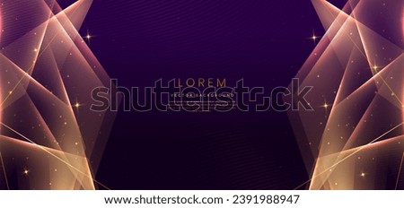 Abstract luxury golden triangles lighting effect glowing on dark purple background and sparkle. Template premium award ceremony design. Vector illustration