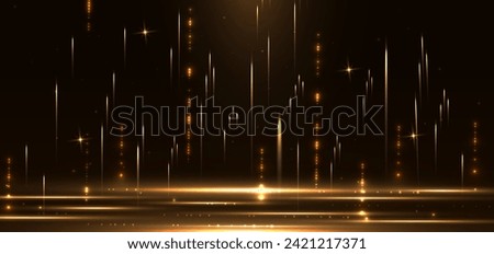 Elegant gold glowing vertical motion lighting effect sparkle on dark brown background. Template soft light and fireworks. Vector illustration