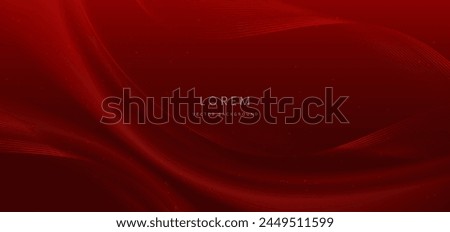 Abstract curved red lines shape on red background with lighting effect and copy space for text. Luxury design style. Vector illustration