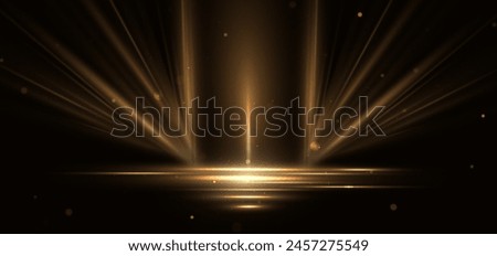 Abstract glowing gold diagonal lighting lines on dark  background with lighting effect and sparkle with copy space for text. Luxury design style. Vector illustration