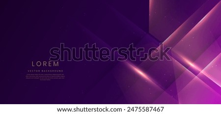 Abstract luxury golden triangles lighting effect glowing on purple background and sparkle. Template premium award ceremony design. Vector illustration