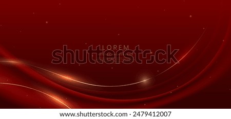 Abstract curved red shape on red background with lighting effect and copy space for text. Luxury design style. Vector illustration