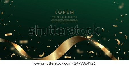 Gold ribbon on dark green background. Celebration grand openning party happy concept. Vector illustration