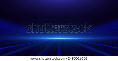 Scene futuristic neon glowing blue light ray. Hi-speed motion moving concept on dark blue background. Vector illustration