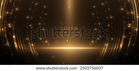 Abstract elegant gold glowing line with lighting effect sparkle on black background. Template premium award design. Vector illustration