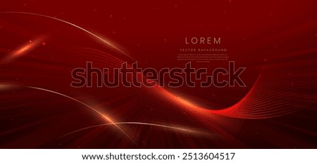 Abstract elegant red background with golden curved lines and lighting effect sparkle. Luxury template award design. Vector illustration