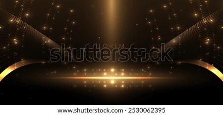 Abstract elegant gold glowing line with lighting effect sparkle on black background. Template premium award design. Vector illustration