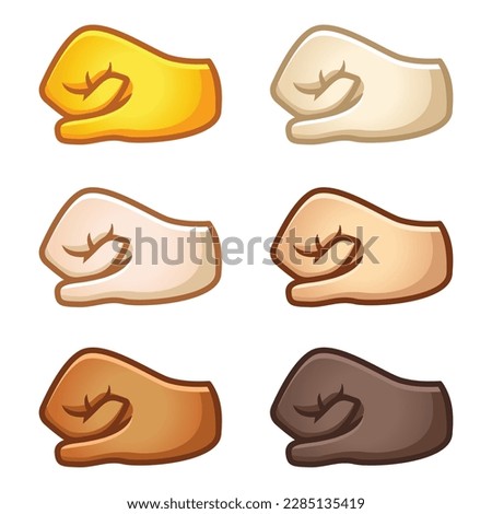 Different mood emoji. Emotional fist bump punch emoji hand set of various skin tones cute cartoon stylized vector cartoon illustration icons. Isolated on white background.