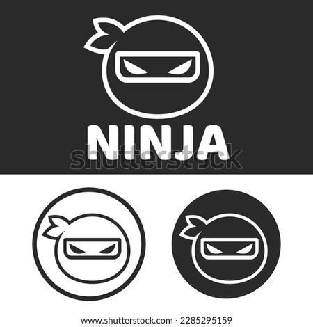 Modern vector flat design simple minimalist logo template of ninja head mascot character vector collection for brand, emblem, label, badge. Isolated on white background.