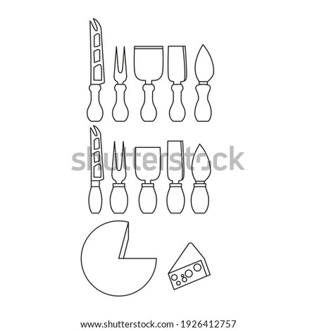 Simple Set of cheese knives Vector Line Icons. Contains such Icons as cheese knife, and more. Vector drawn illustration of Parmesan Knife and Tools in modern vector style. Isolated on white background