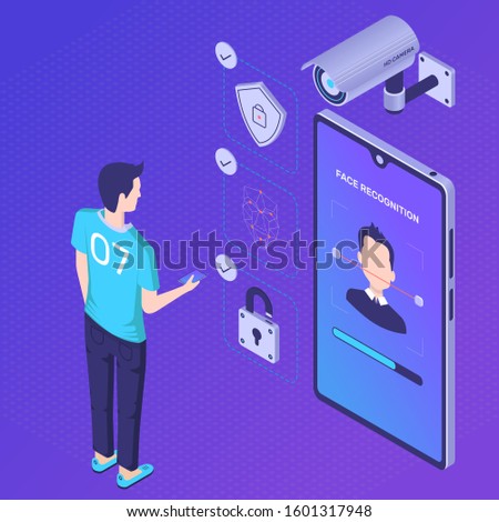 isometric face recognition design vector