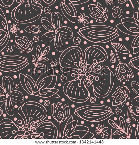 Vector simple flower pattern drawing of closed continuous lines. Scandinavian style.