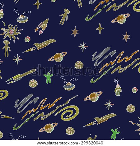 Hand Drawn Space Doodle Seamless Background Stock Vector Illustration ...