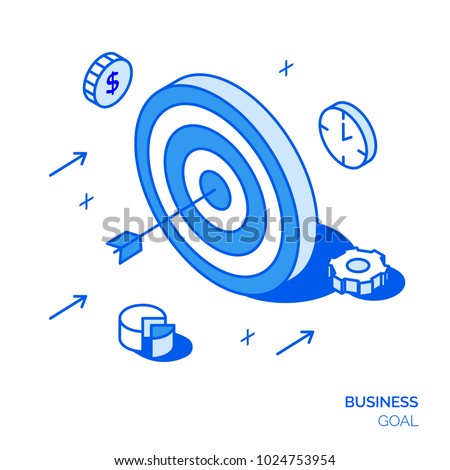 Isometric business goal line style design concept. Target illustration