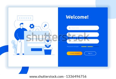 Login UI UX design concept and illustration with big modern people, privacy icons, inputs, forms. Vector website user interface sign in, sign up form template. Online web register.